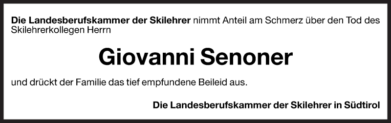  Traueranzeige für Giovanni Senoner vom 26.03.2013 aus Dolomiten