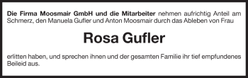 Traueranzeige von Rosa Gufler von Dolomiten