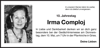 Traueranzeige von Irma Comploj von Dolomiten