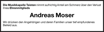 Traueranzeige von Andreas Moser von Dolomiten