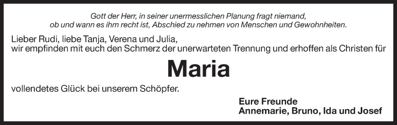  Traueranzeige für Maria  vom 20.04.2013 aus Dolomiten