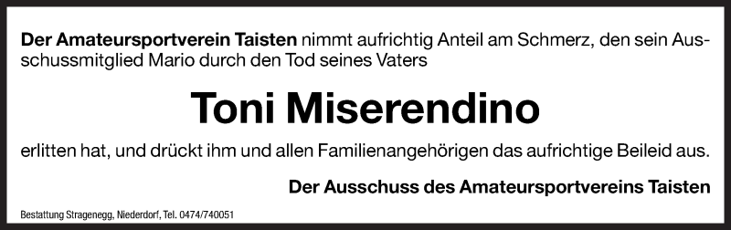  Traueranzeige für Toni Miserendino vom 24.07.2012 aus Dolomiten