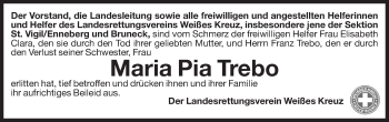 Traueranzeige von Maria Pia Trebo von Dolomiten