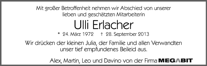  Traueranzeige für Ulli Erlacher vom 30.09.2013 aus Dolomiten