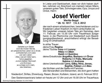 Traueranzeige von Josef Viertler von Dolomiten