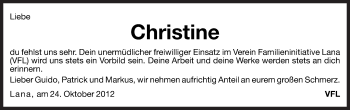 Traueranzeige von Christine Sozzi von Dolomiten