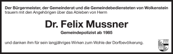 Traueranzeige von Felice Egon Mussner von Dolomiten