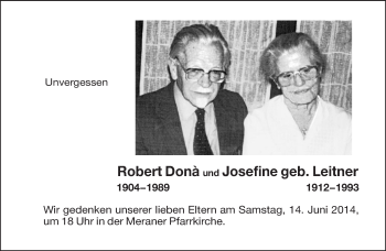 Traueranzeige von Robert und Josefine Donà von Dolomiten