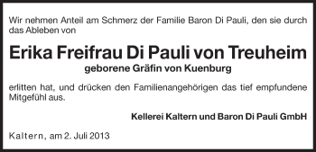 Traueranzeige von Erika Freifrau Di Pauli von Treuheim von Dolomiten