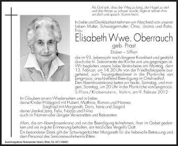 Traueranzeige von Elisabeth Oberrauch von Dolomiten