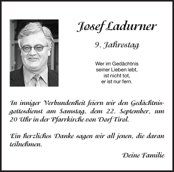 Traueranzeige von Josef Ladurner von Dolomiten