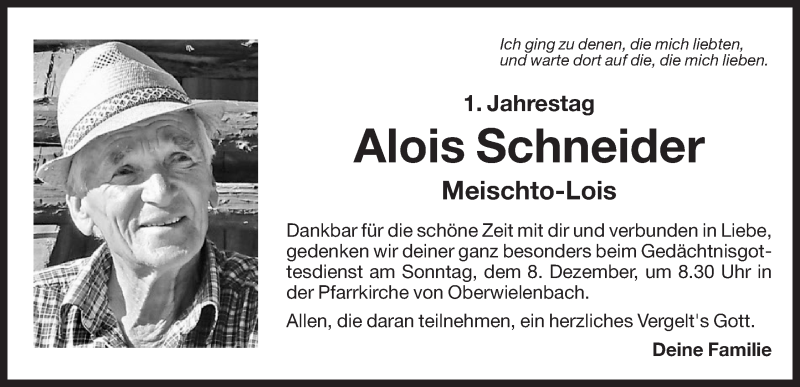  Traueranzeige für Alois Schneider vom 06.12.2013 aus Dolomiten