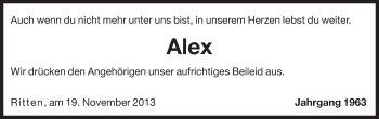 Traueranzeige von Alex Angerer von Dolomiten