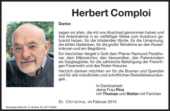 Traueranzeige von Herbert Comploi von Dolomiten