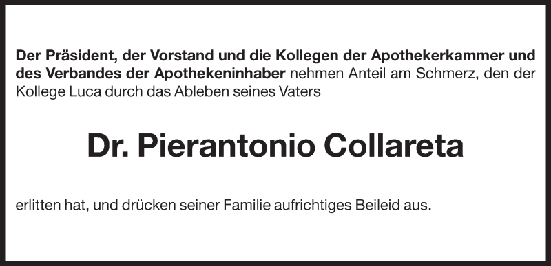  Traueranzeige für Pierantonio Collareta vom 17.01.2015 aus Dolomiten