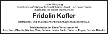 Traueranzeige von Fridolin Kofler von Dolomiten