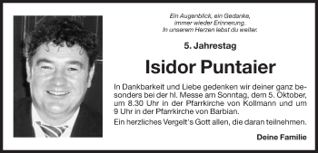 Traueranzeige von Isidor Puntaier von Dolomiten