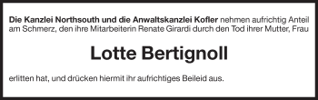 Traueranzeige von Lotte Bertignoll von Dolomiten