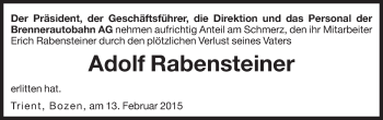 Traueranzeige von Adolf Rabensteiner von Dolomiten