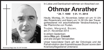 Traueranzeige von Othmar Anrather von Dolomiten