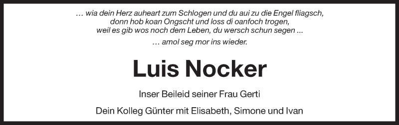  Traueranzeige für Luis Nocker vom 11.02.2015 aus Dolomiten