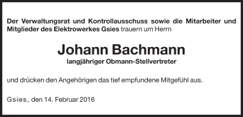 Traueranzeige von Johann Bachmann von Dolomiten