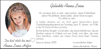 Traueranzeige von Anna Lena Hofer von Dolomiten