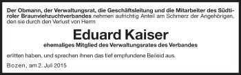 Traueranzeige von Eduard Kaiser von Dolomiten