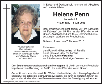 Traueranzeige von Helene Penn von Dolomiten