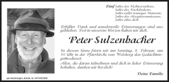 Traueranzeige von Peter Sulzenbacher von Dolomiten