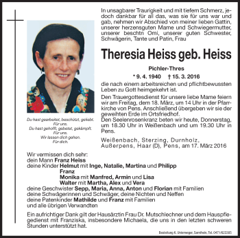 Traueranzeige von Theresia Heiss von Dolomiten