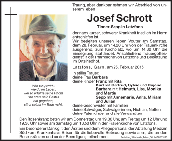 Traueranzeige von Josef Schrott von Dolomiten