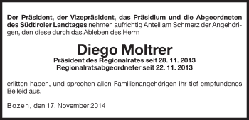 Traueranzeige von Diego Moltrer von Dolomiten