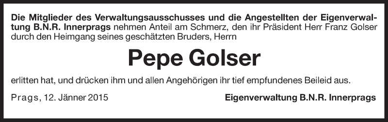  Traueranzeige für Pepe Golser vom 12.01.2015 aus Dolomiten