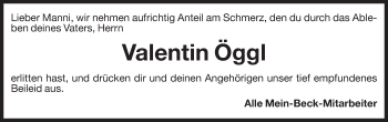 Traueranzeige von Valentin Öggl von Dolomiten