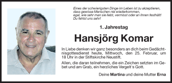 Traueranzeige von Hansjörg Komar von Dolomiten