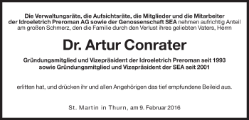 Traueranzeige von Artur Conrater von Dolomiten