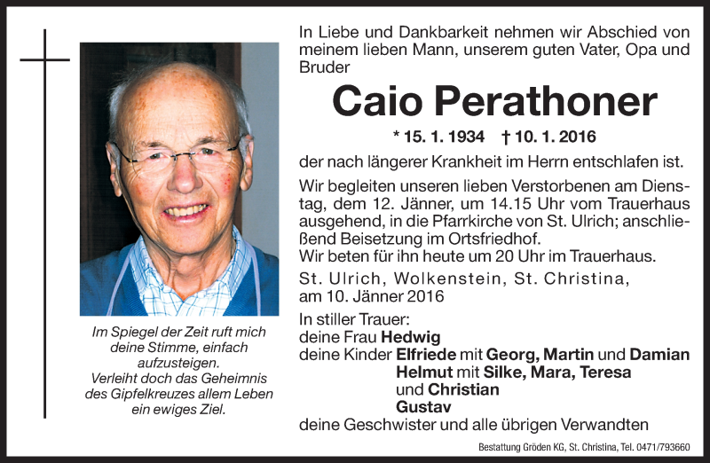  Traueranzeige für Caio Perathoner vom 11.01.2016 aus Dolomiten