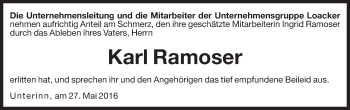 Traueranzeige von Karl Ramoser von Dolomiten