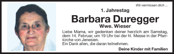 Traueranzeige von Barbara Wieser von Dolomiten