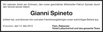 Traueranzeige von Gianni Spineto von Dolomiten