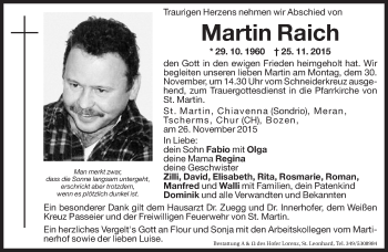 Traueranzeige von Martin Raich von Dolomiten