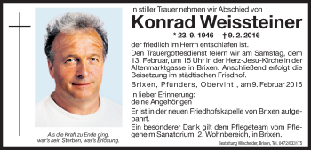 Traueranzeige von Konrad Weissteiner von Dolomiten