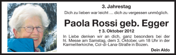 Traueranzeige von Paola Rossi von Dolomiten