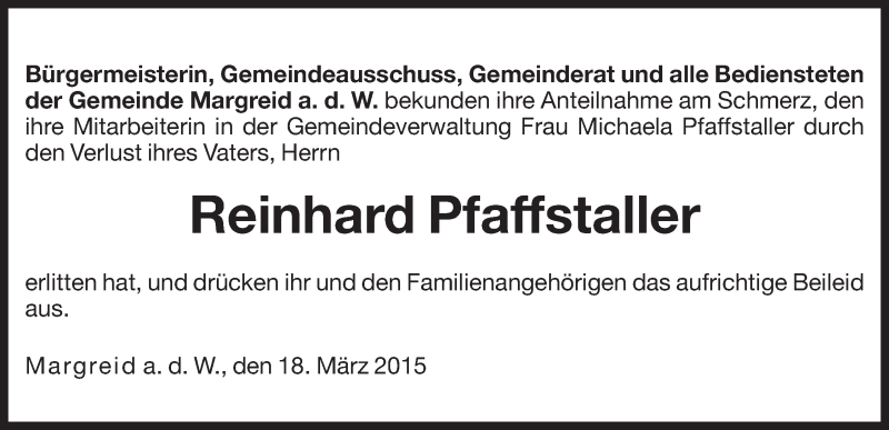  Traueranzeige für Reinhard Pfaffstaller vom 19.03.2015 aus Dolomiten