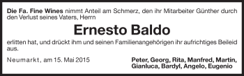 Traueranzeige von Ernesto Baldo von Dolomiten