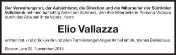 Traueranzeige von Elio Vallazza von Dolomiten