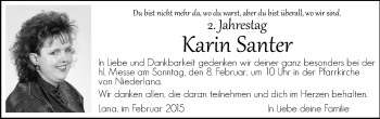 Traueranzeige von Karin Santer von Dolomiten