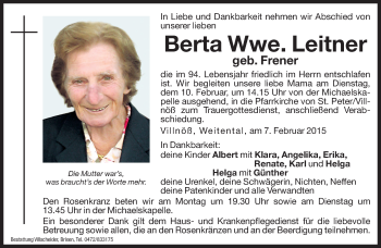 Traueranzeige von Berta Leitner von Dolomiten