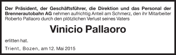 Traueranzeige von Vinicio Pallaoro von Dolomiten